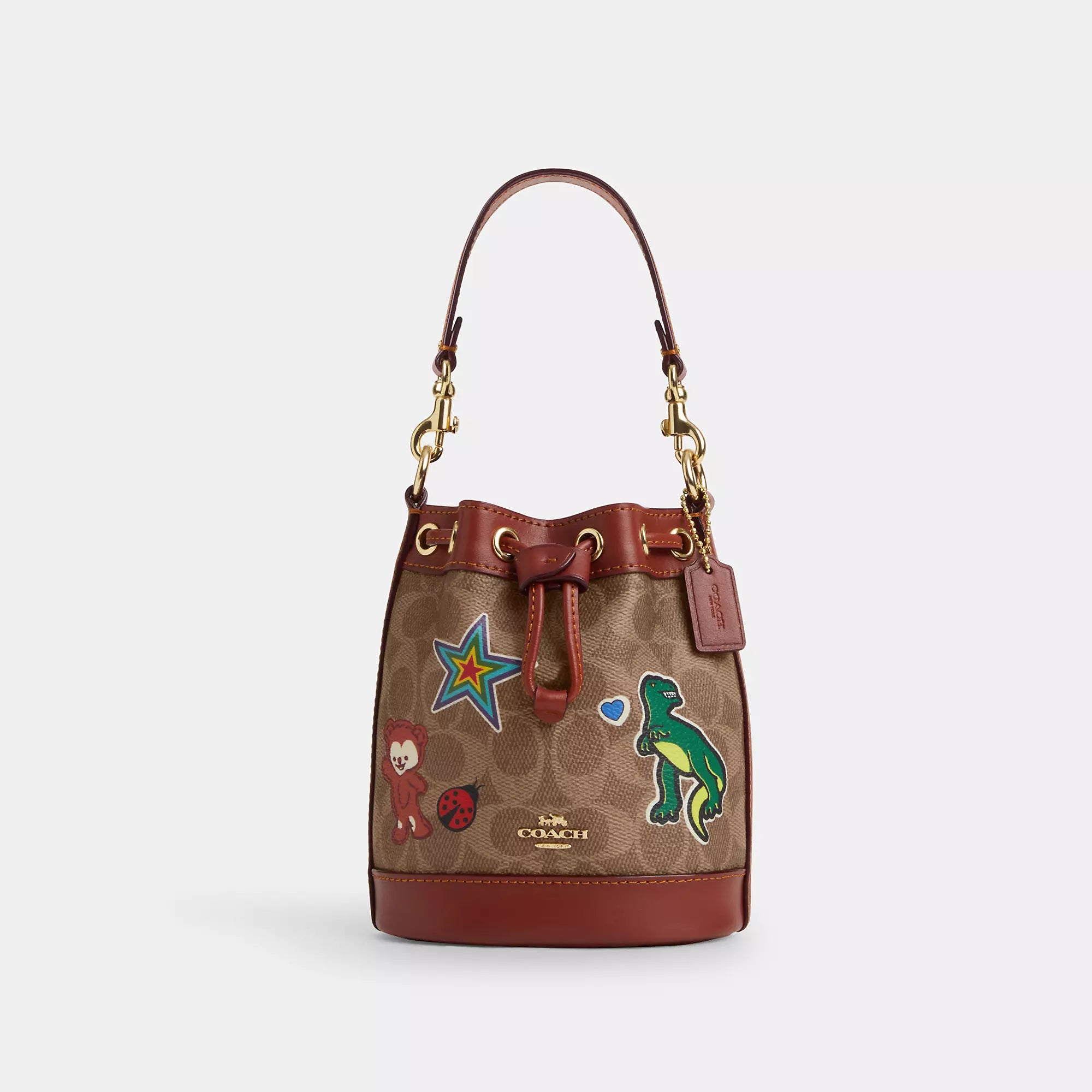 Coach Outlet Mini Bucket Bag In Signature Canvas With Sticker Print