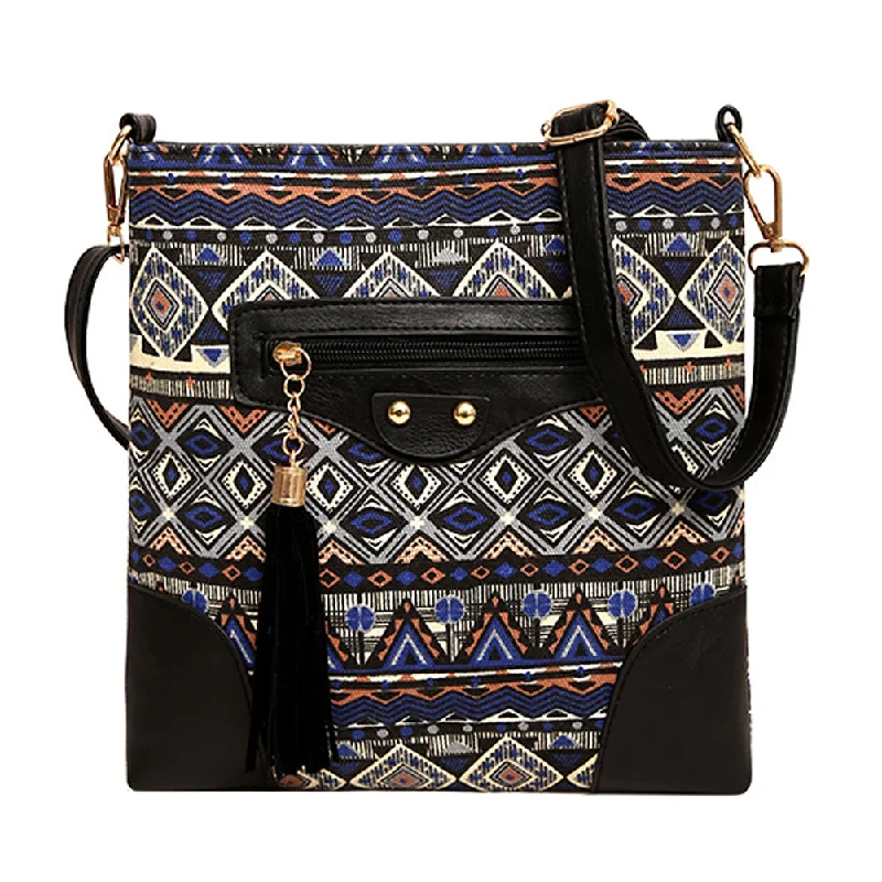 Ethnic National Women Bag Designer Canvas Bag Tassel Floral Printed Crossbody Shoulder Bag Handbags Bolsa Women Messenger Bags