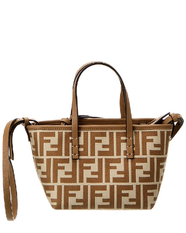 FENDI Mini Roll FF Jacquard Leather-Trim Tote