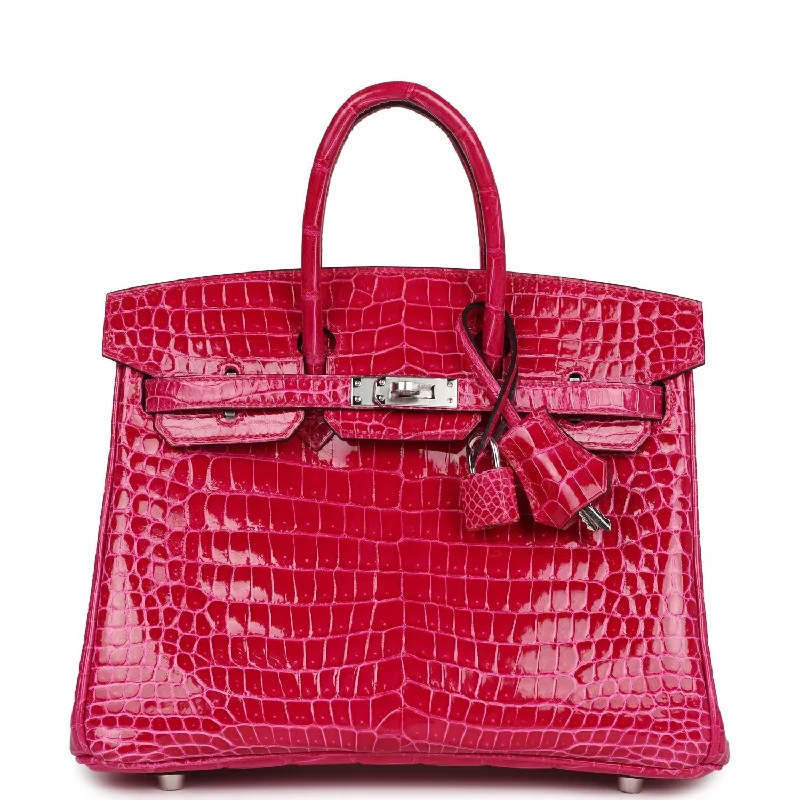 Hermes Birkin 25 Rose Mexico Shiny Porosus Crocodile Palladium Hardware