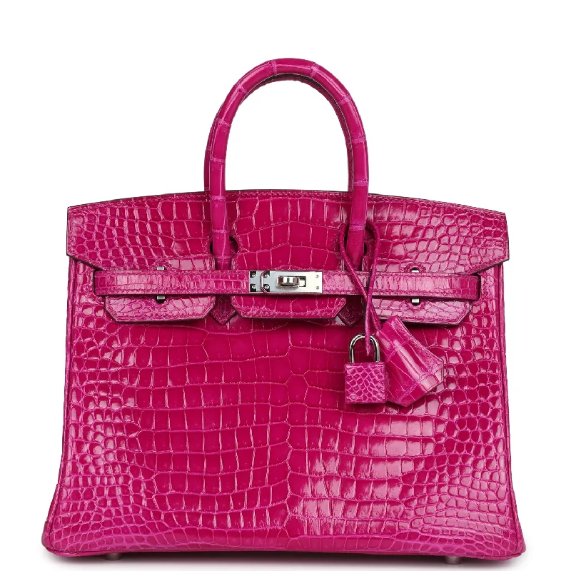 Hermes Birkin 25 Rose Sheherazade Shiny Porosus Crocodile Palladium Hardware