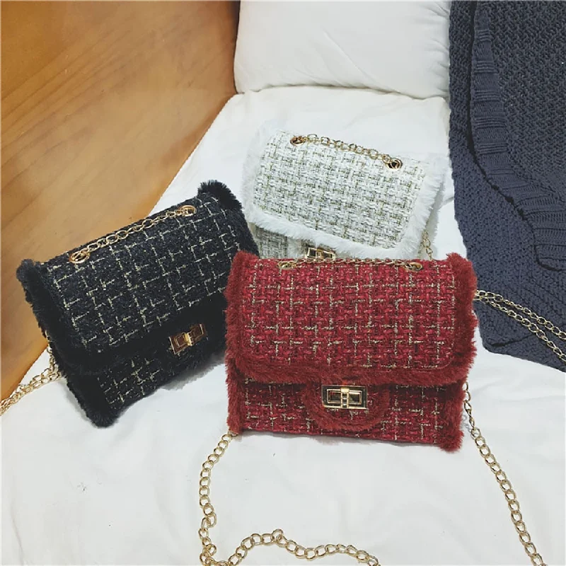 Luxury Chains Women Bags Plush Wool Bag Tide Chain Single Shoulder Small Square Handbags sac a main femme de marque luxe 5.2 L2