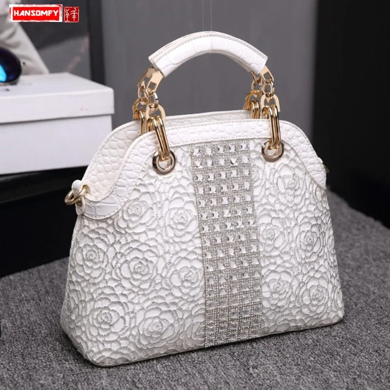 Luxury fashion diamonds Women handbags Crocodile pattern leather crossbody female shoulder shell bag rhinestone messenger bags