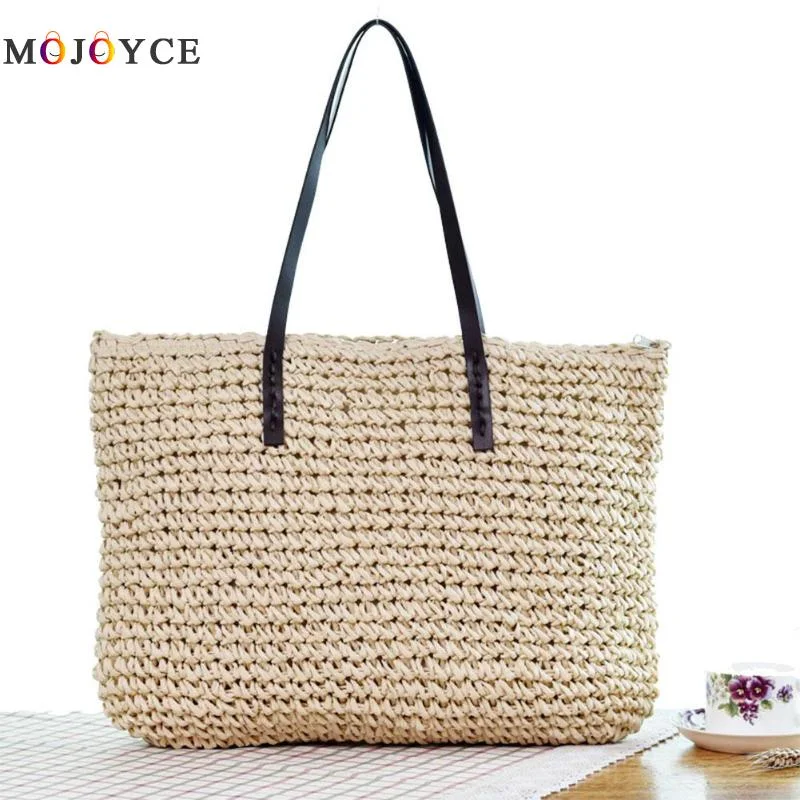 New Fashion Large Capacity Straw Weave Women's Handbag Handmade Woven Shoulder Bag Ladies Casual Beach Tote