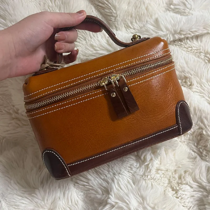 [PD0810] Sunset Yellow Vegetable-Tanned Cowhide Leather Lunchbox Bag - Durable Handcrafted Design PD0810