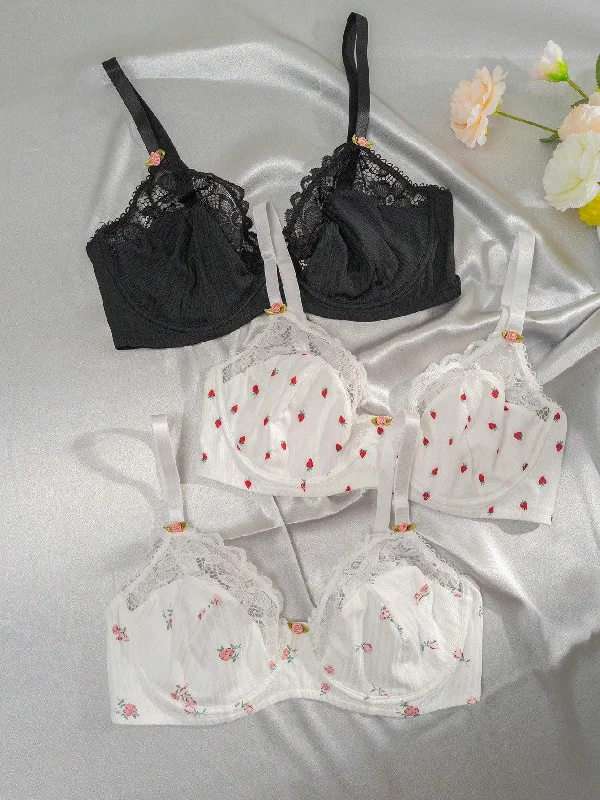 Plus 3pcs Contrast Lace Underwire Bra