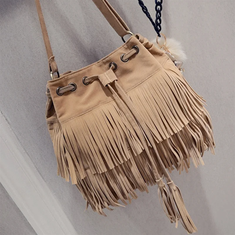 Retro Faux Suede Fringe Women Messenger Bags Tote New Handbag Tassel Shoulder Handbags Crossbody Bag Bolsa Feminina