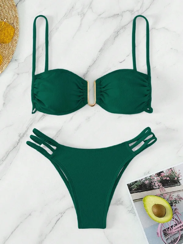 Swim Summer Beach Plain Cut-Out Bikini Set