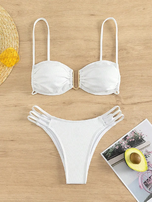 Swim Summer Beach Ruched Cut-Out Bikini Swimsuit