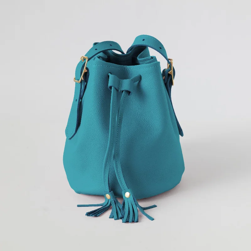 Turquoise Italian Pebbled Bucket Bag