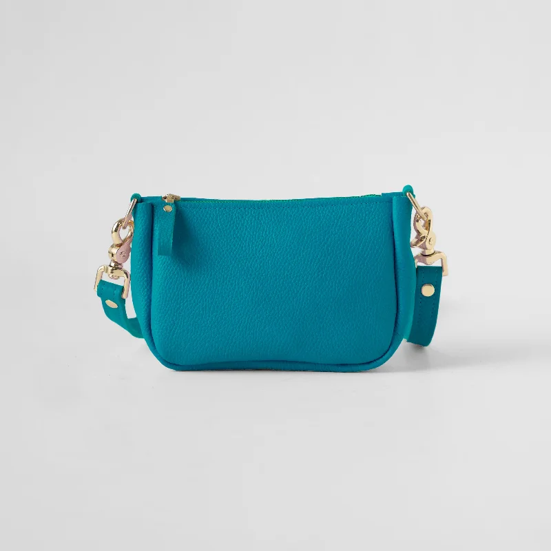 Turquoise Italian Pebbled Crossbody Bag