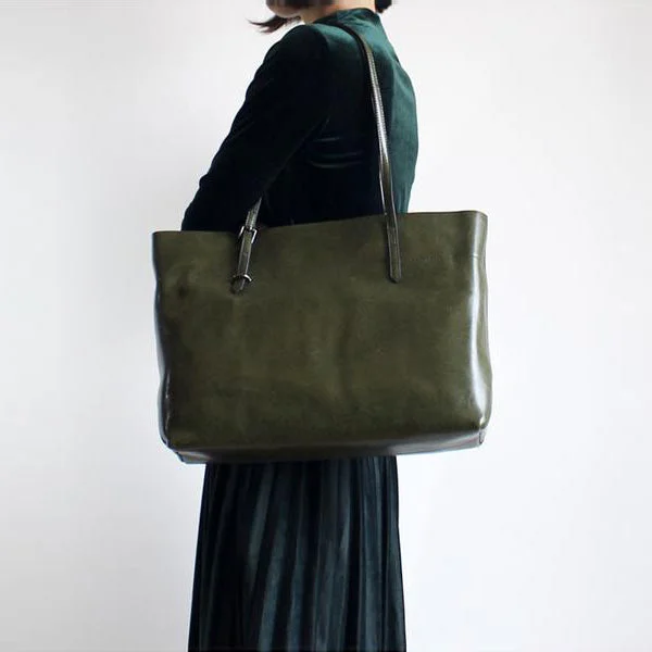 Vintage Womens Green Leather Tote Bag Handbags Shoulder Bag for Women