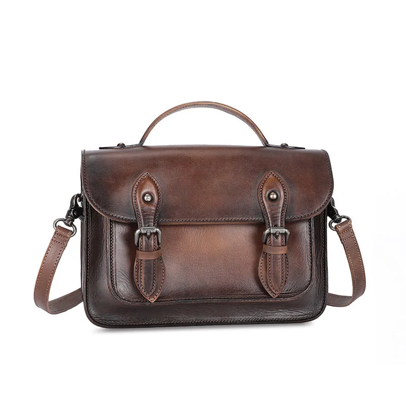 Women's Brown Leather Crossbody Satchel Purse Handbags Leather Messenger Bag for Women