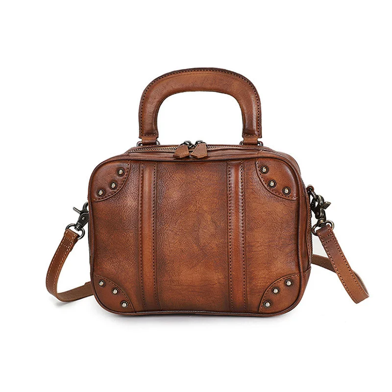 Womens Designer Leather Handbags Small Brown Crossbody Purse for Women